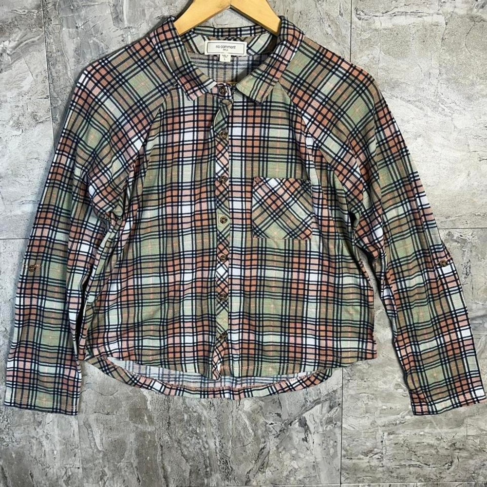 Multi-coloured plaid button-up‎ shirt Cozy Kids Large 10-12 #plaidshirt